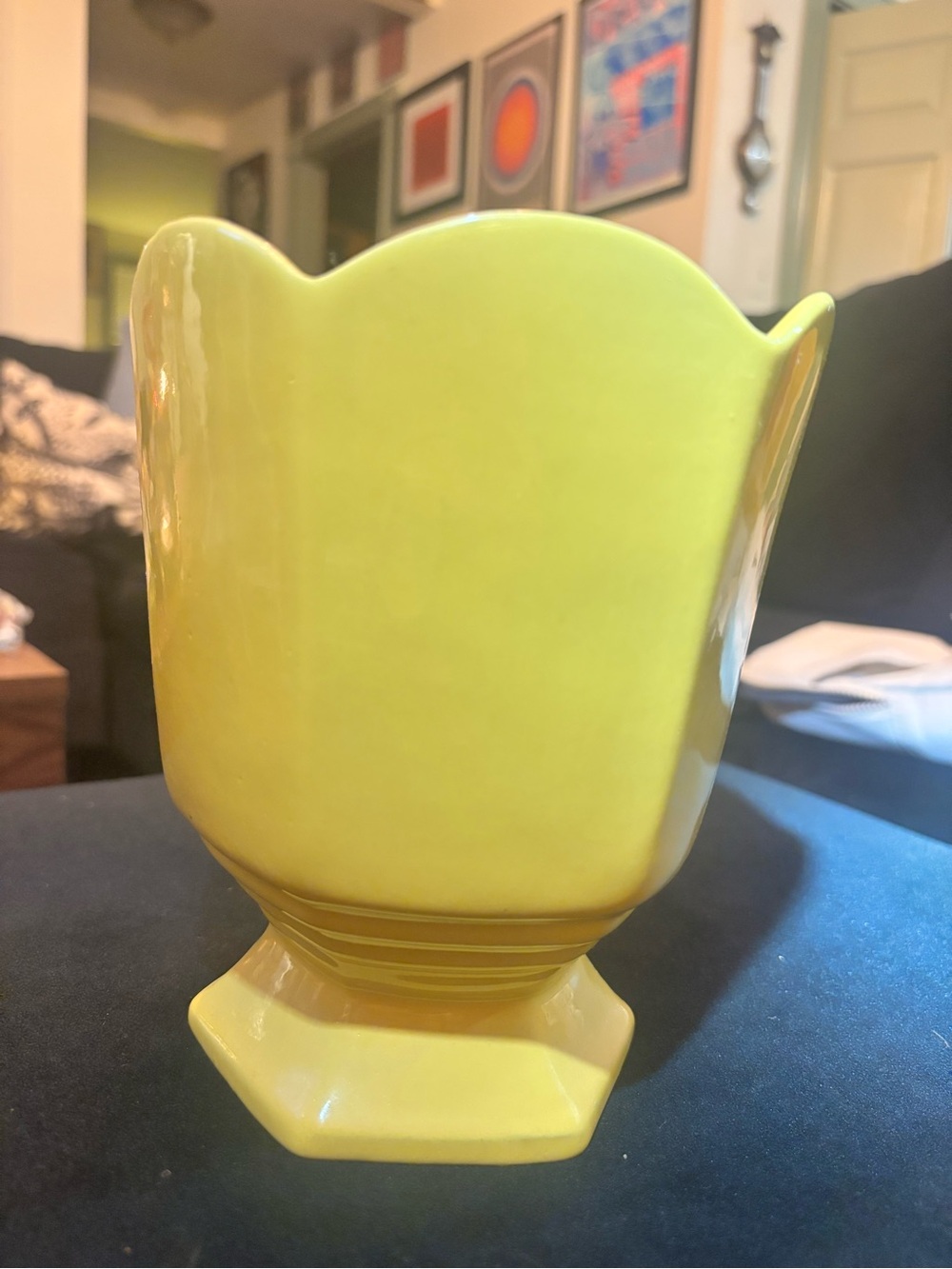 VINTAGE FRANKOMA POTTERY TULIP VASE OR HOUSE PLANTER MCM AUTUMN YELLOW!